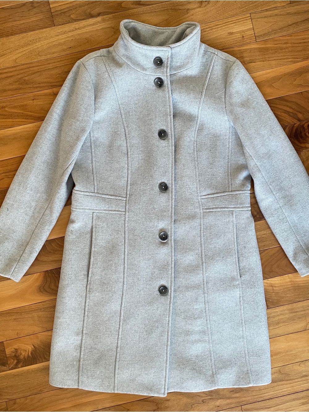 le chateau Light Gray Wool-Blend Stand-Collar Pea Coat